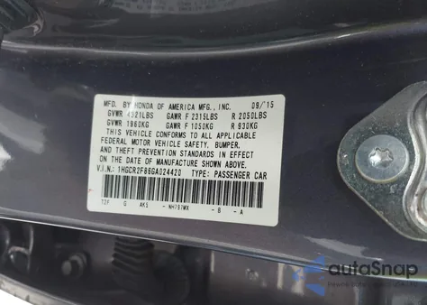2016 Honda Accord Ex-L z USA, uszkodzony, nr VIN 1HGCR2F86GA024420